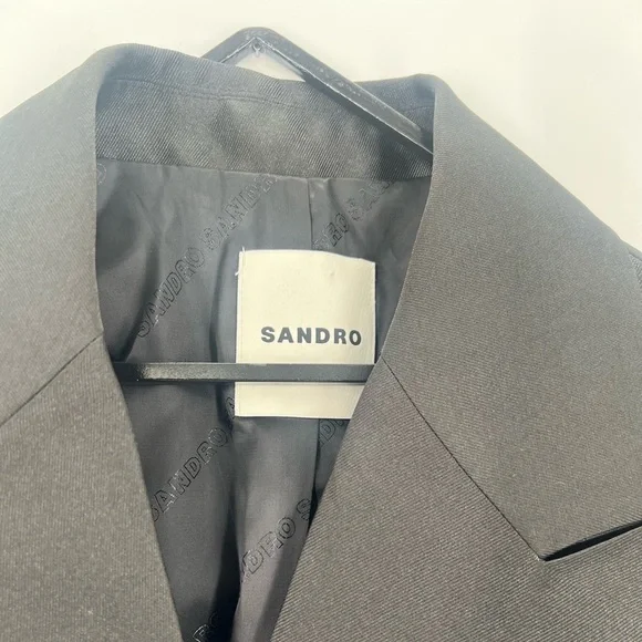 Sandro Flower Floral 3D Embellished Cropped Double Breasted Blazer Satin Jacket - Picture 5 of 9